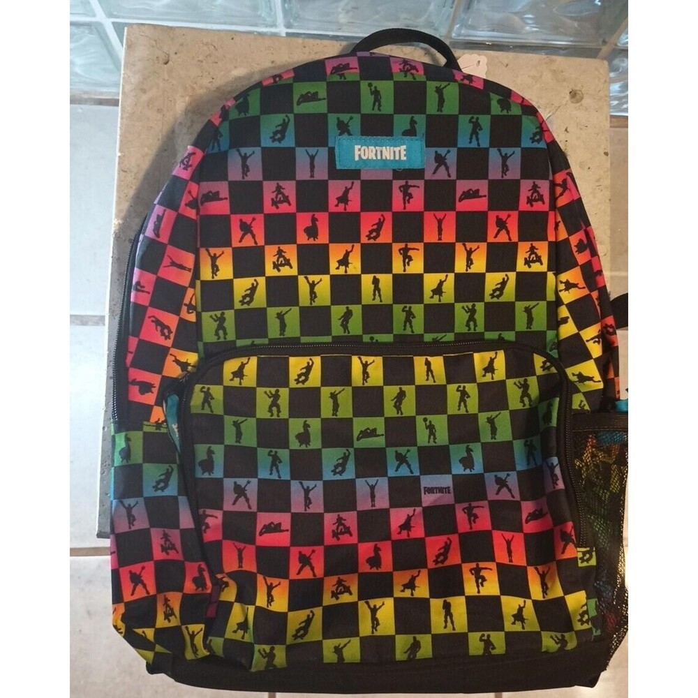 Fortnite "Amplify" Rainbow Checkered 18" Backpack - Multicolored Fast Ship